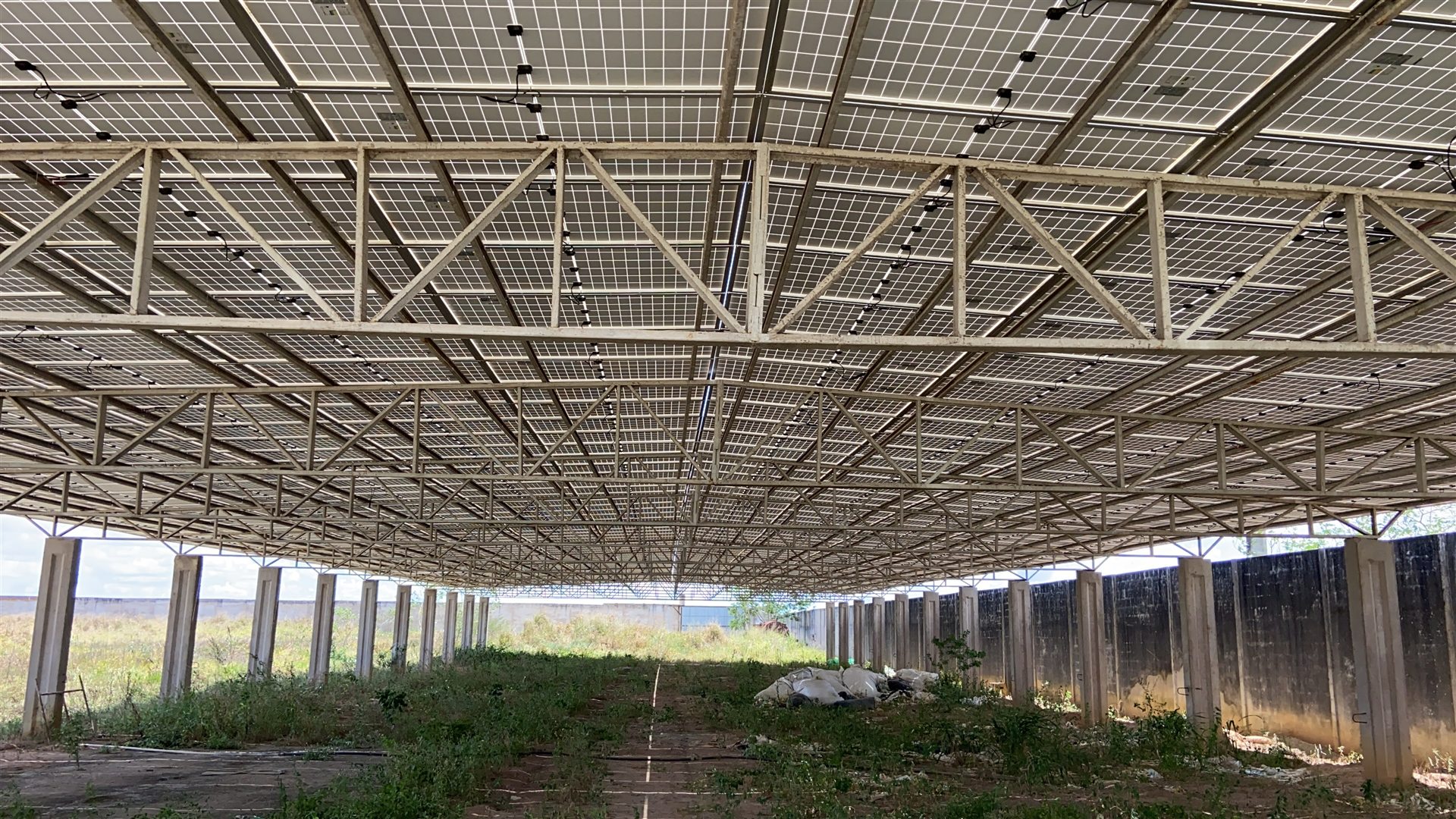 Estrutura de engenharia sob módulos fotovoltaicos